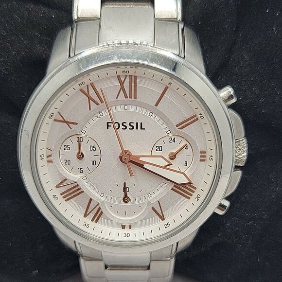 Fossil BQ2180 Men's Silver Stainless Steel Analog Silver Dial Quartz Watch BC408 - Picture 1 of 10